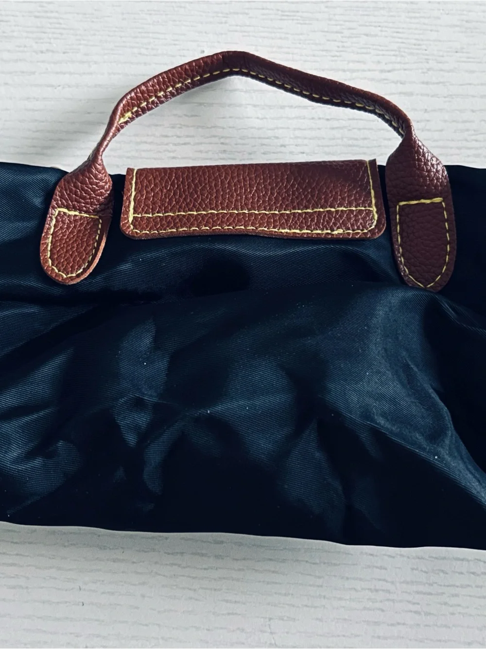 Classic Black Nylon Tote with Brown Leather Trim - Unbranded